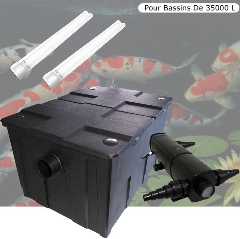 Filtre Bassin + Clarificateur UV Stérilisateur 72W, + 2 ampoules UV de rechange Pour Bassin De Jardin Jusqu'à 40000 L