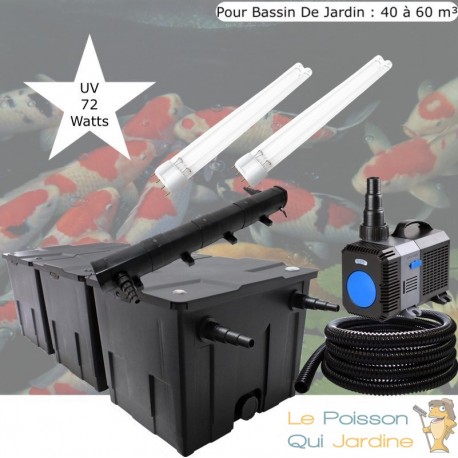 Kit de Filtration, UV 72 W, Pour Bassin De Jardin : 40 à 60 m³ + 2 ampoules UV de rechange