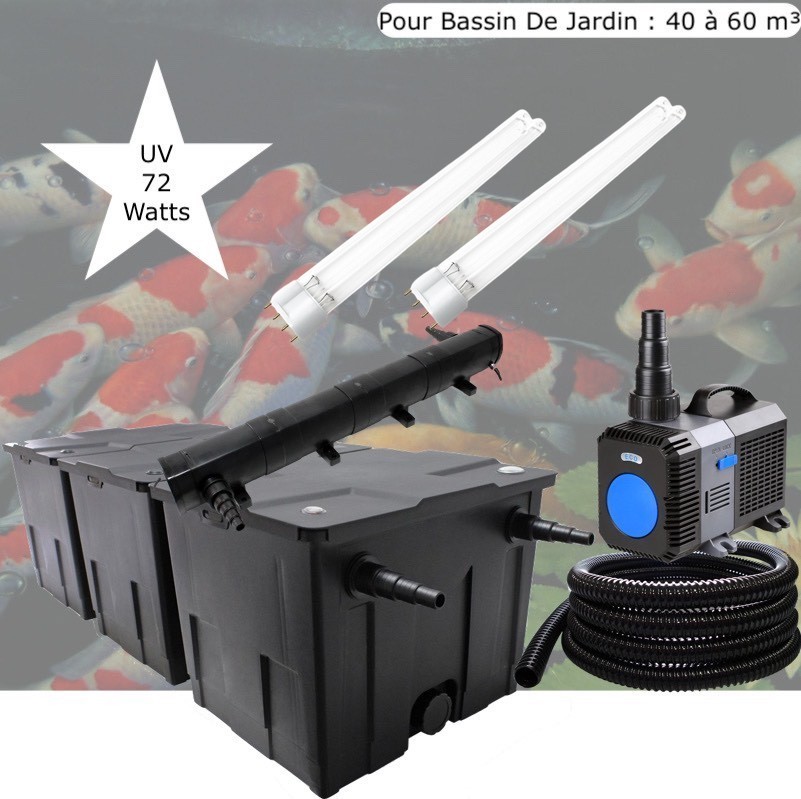 Kit de Filtration, UV 72 W, + 2 ampoules UV de rechange Pompe bassin et Filtre Pour Bassin De Jardin : 40 à 60 m³