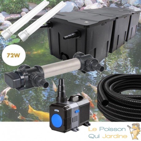 Kit de Filtration complet avec UV 72W pour bassin de jardin : 40 à 60 m³ + 2 ampoules UV de rechange