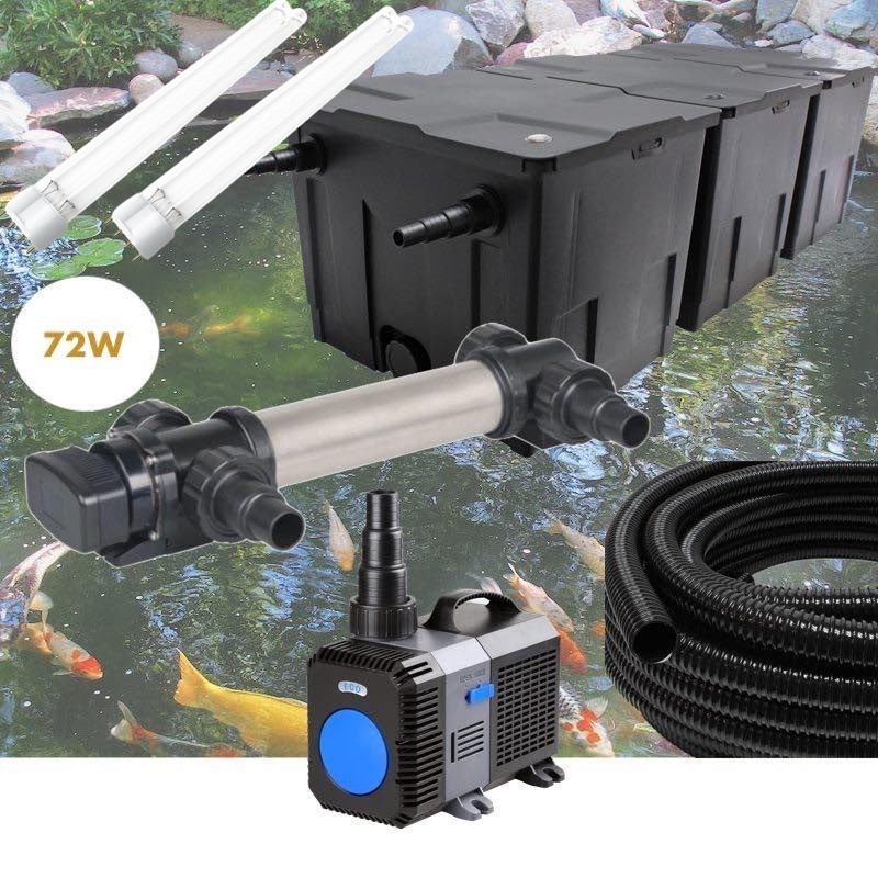 Kit Filtration UV 72 W Inox, + 2 ampoules UV de rechange Pompe Bassin, Tuyau Bassin de Jardin: 40-60 m³