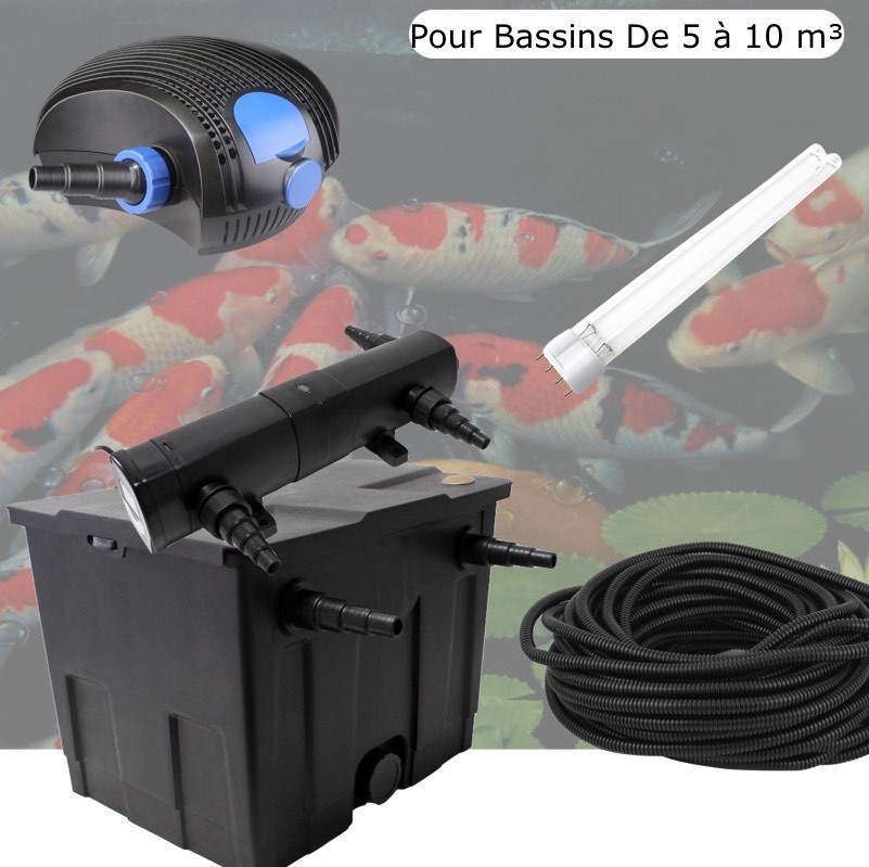 Kit De Filtration, Avec UV 18W, + 1 ampoule UV de rechange Pour Bassin De Jardin : 5 à 10 m³