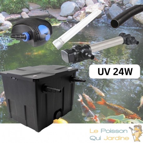 Kit De Filtration, Avec UV 24W INOX , Pour Bassin De Jardin : 5 à 10 m³ + 1 ampoule de rechange