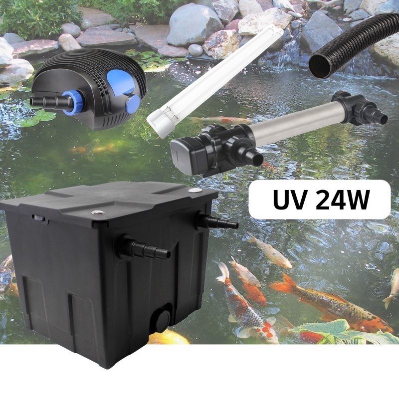 Kit De Filtration, Avec UV 24W Inox+ 1 ampoule de rechange, Pour Bassin De Jardin : 5 à 10 m³