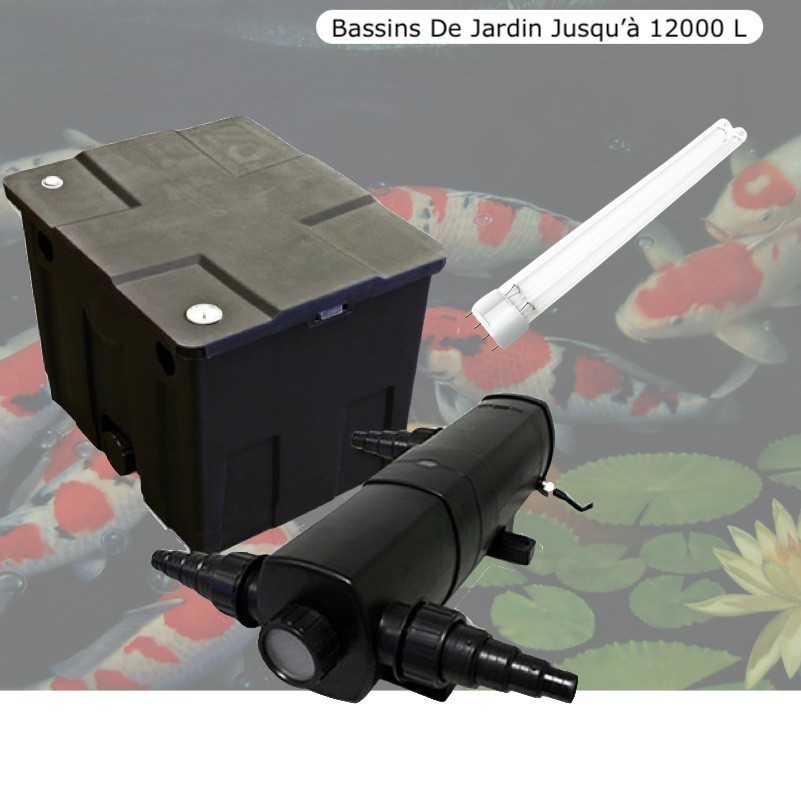 Filtre Bassin + Clarificateur UV Stérilisateur 24W + 1 ampoule de rechange Bassin De Jardin Jusqu'à 12000 Litres