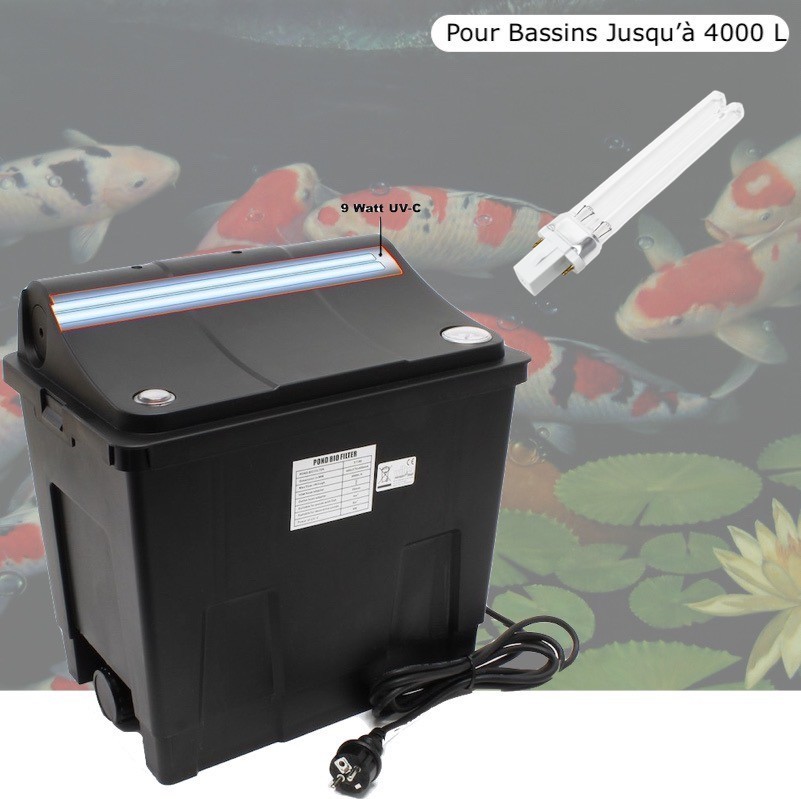 Filtre Bassin + Clarificateur UV Stérilisateur 9W + 1 ampoule de rechange Pour Bassin De Jardin, Jusqu'à 4000 Litres