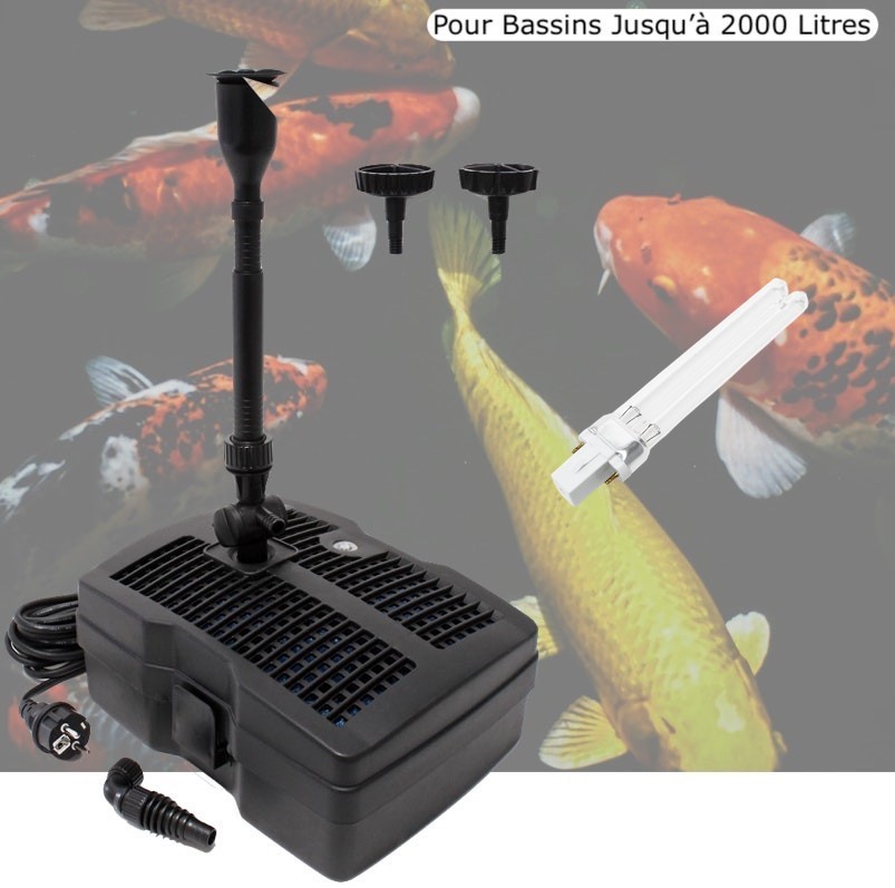 Pompe Filtre + Jets + UV + 1 ampoule de rechange Pour Bassin De Jardin Jusqu'à 2000 Litres