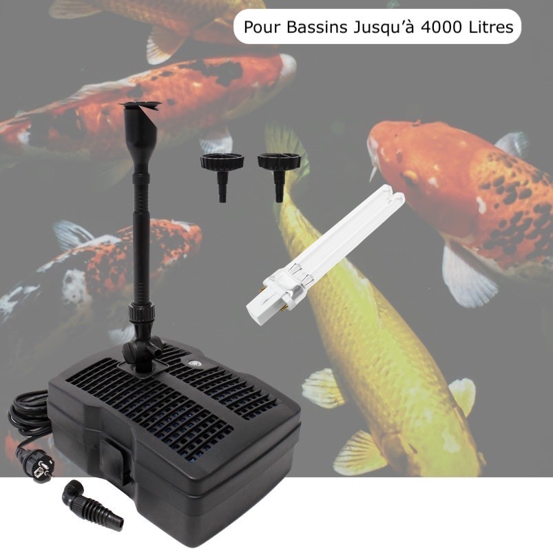 Pompe Filtre + Jets + UV + 1 ampoule de rechange Pour Bassin De Jardin Jusqu'à 4000 Litres