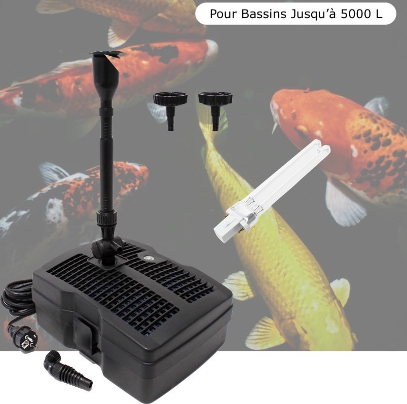 Pompe Filtre + Jets + UV + 1 ampoule de rechange pour Bassin de Jardin Jusqu'à 5000 Litres