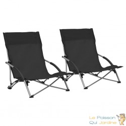 2 Chaises Pliables Basses Noires de camping ou de plage moderne et de qualité