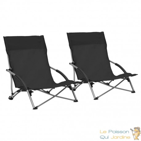 2 Chaises Pliables Basses Noires de camping ou de plage moderne et de qualité