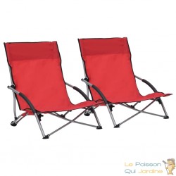 2 Chaises Pliables Basses Rouges de camping ou de plage moderne et de qualité