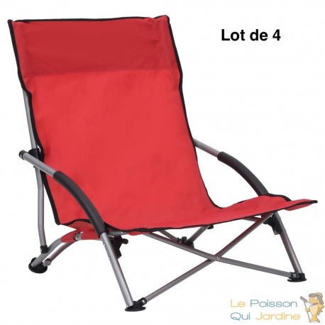 4 Chaises Pliables Basses Rouges de camping ou de plage moderne et de qualité