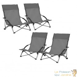 4 Chaises Pliables Basses Grises de camping ou de plage moderne et de qualité