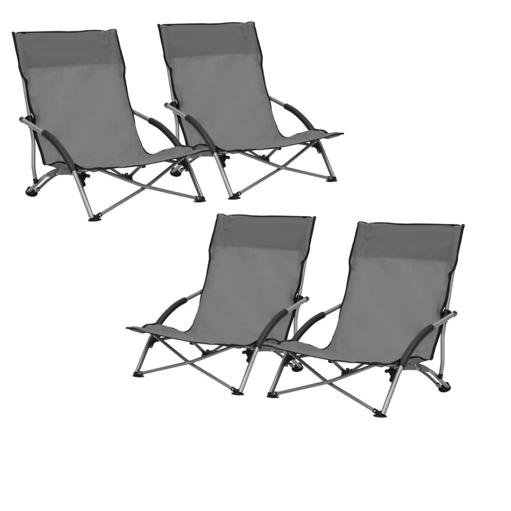 4 Chaises Pliables Basses Grises de camping ou de plage moderne et de qualité