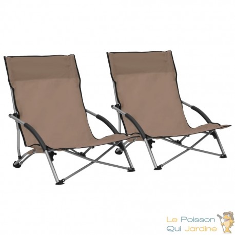 2 Chaises Pliables Basses Marron de camping ou de plage moderne et de qualité