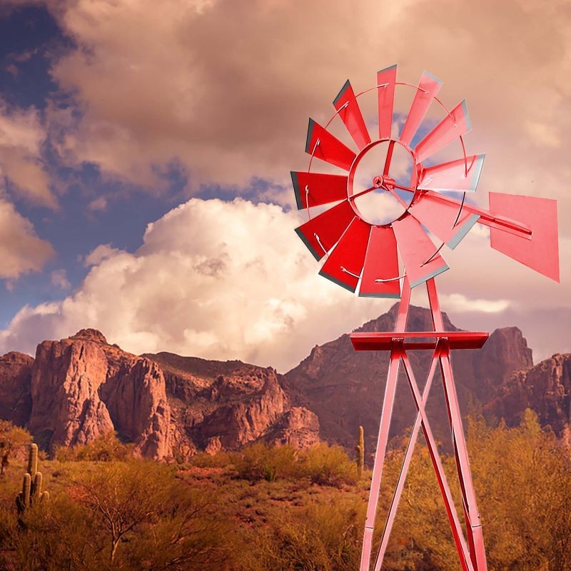 Éolienne Décorative U.S Rouge Pour Jardin, Style Éolienne Américaine