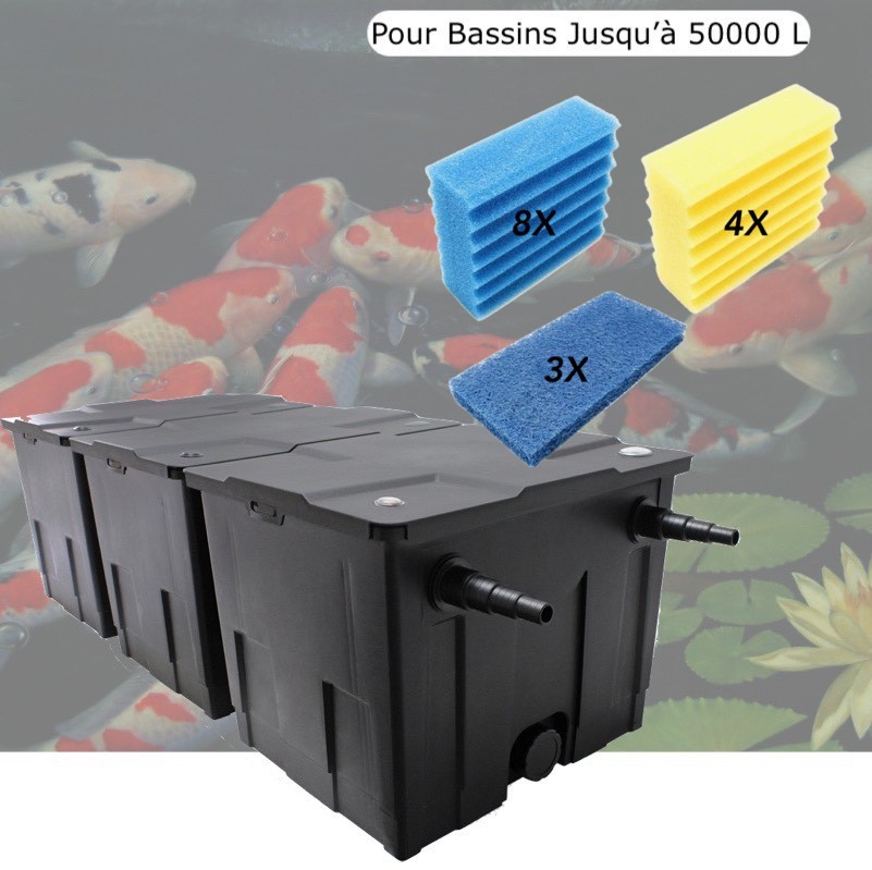 Filtre De Bassins De Jardin 50000 Litres + Jeu de mousses de remplacement sans poissons