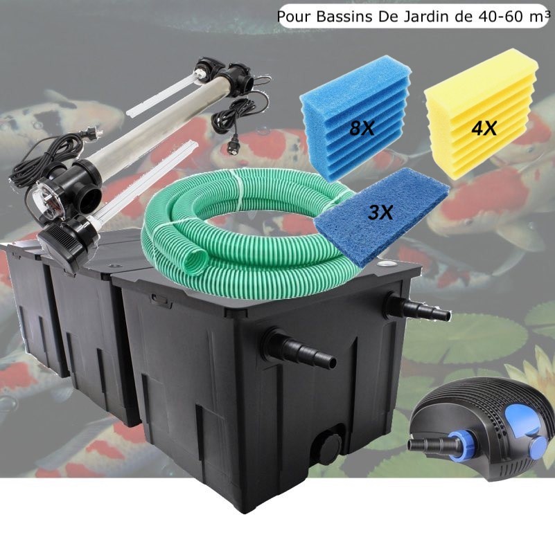 Kit Filtration UV 110 W, Acier Inoxydable, + Jeu de mousses Bassin de Jardin: 40-60 m³