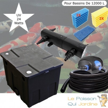 Kit Filtration Complet, UV 24W, Pour Bassins De 12000 L + Jeu de mousses