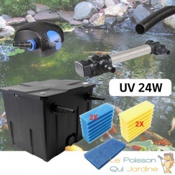 Kit De Filtration, Avec UV 24W INOX , Pour Bassin De Jardin : 5 à 10 m³ + Jeu de mousses