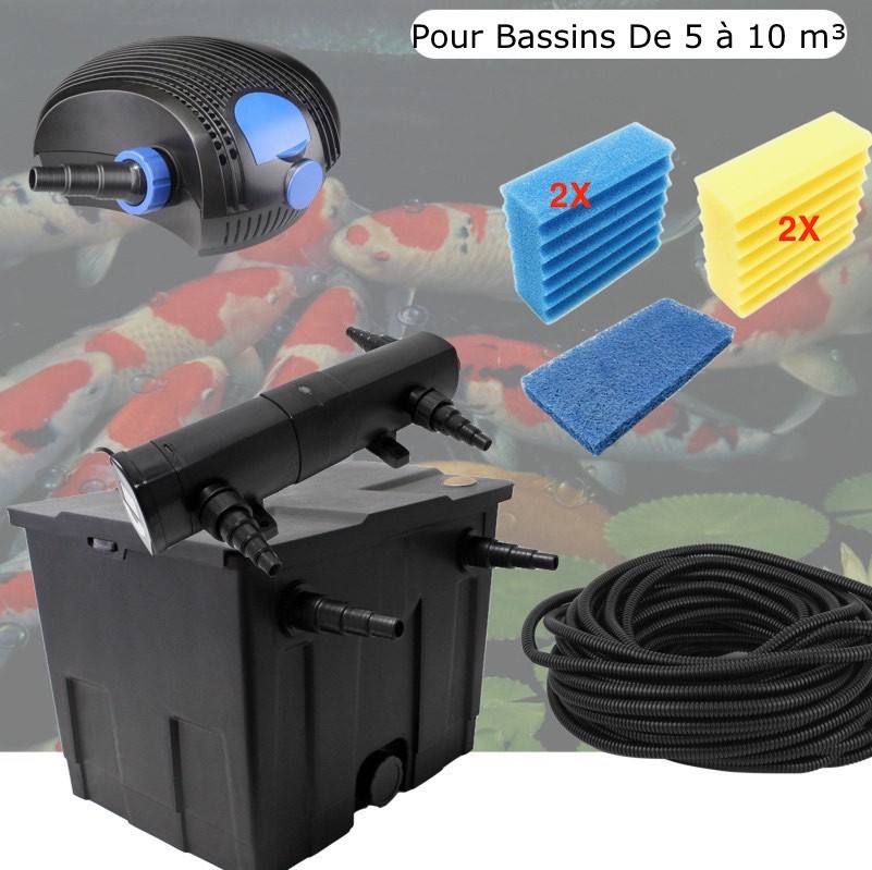 Kit De Filtration, Avec UV 18W, + Jeu de mousses Pour Bassin De Jardin : 5 à 10 m³