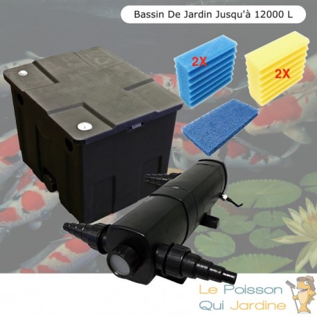 Filtre + UV 18W bassins de jardin et étangs jusqu'à 12000 litres + Jeu de mousses