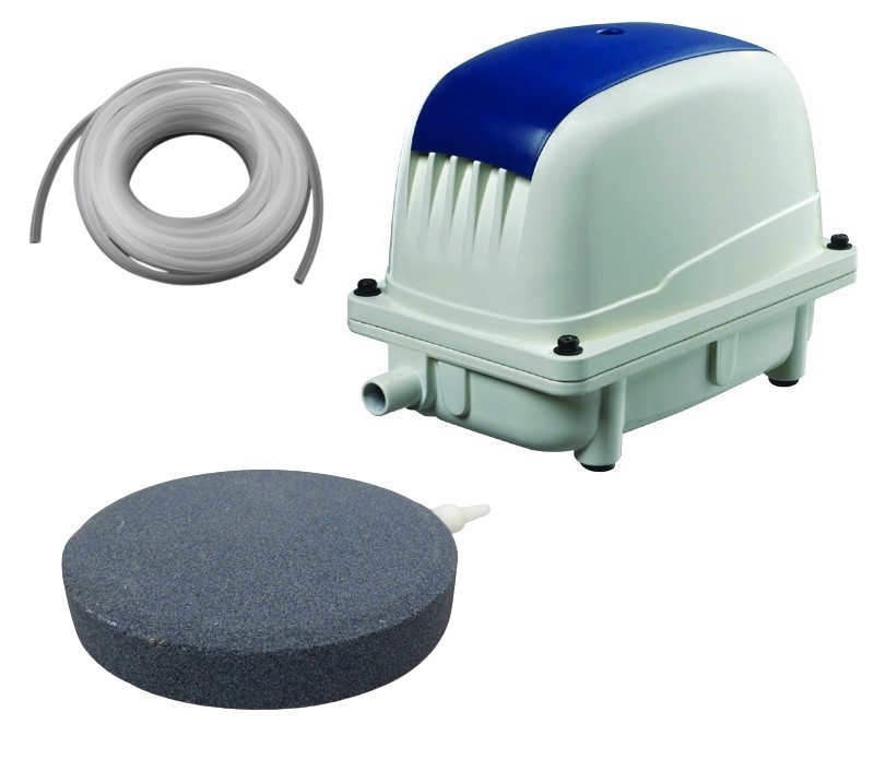 Set Aérateur Bassin Pompe à air 2700 l/h 1 diffuseur 15 cm SILENCIEUX. Pour 5000 litres environ