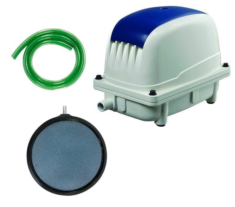 Set Aérateur Bassin Pompe à air 4800 l/h 1 diffuseur 20 cm de diamètre SILENCIEUX. Pour 8000 litres environ