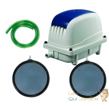 Set Aérateur Bassin Pompe à air 9000 l/h 2 diffuseurs PRO 20 cm de diamètre SILENCIEUX. Pour 4000 litres environ