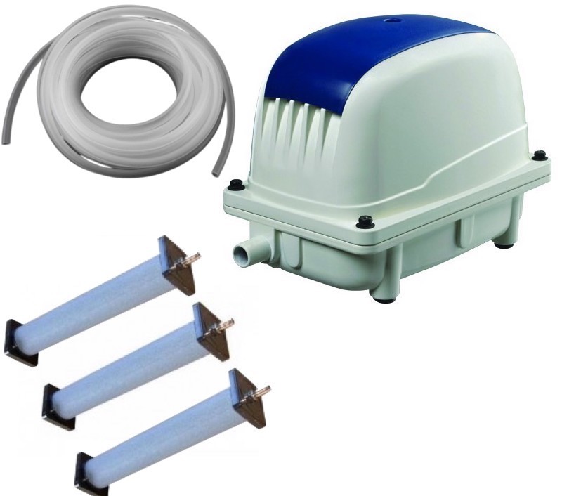 Set Aérateur Bassin Pompe à air 9000 l/h 3 diffuseurs PRO 22 cm de long SILENCIEUX. Pour 12000 - 15000 litres environ