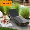 2 Bains de soleil marron naturel 5 positions, cadre alu et résine tressée. Transat de qualité
