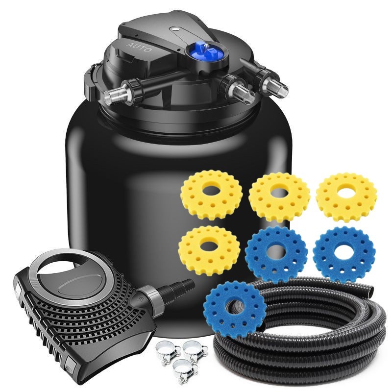 Kit Filtration Bassins De jardin, Sous Pression + Mousses supplémentaires, UV 55W, Jusqu'à 100000 Litres