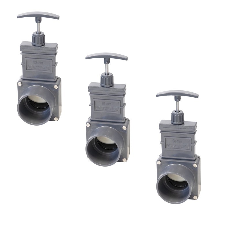 Lot de 3 Vannes Guillotines PVC 63 mm pour bassins de jardin et irrigation
