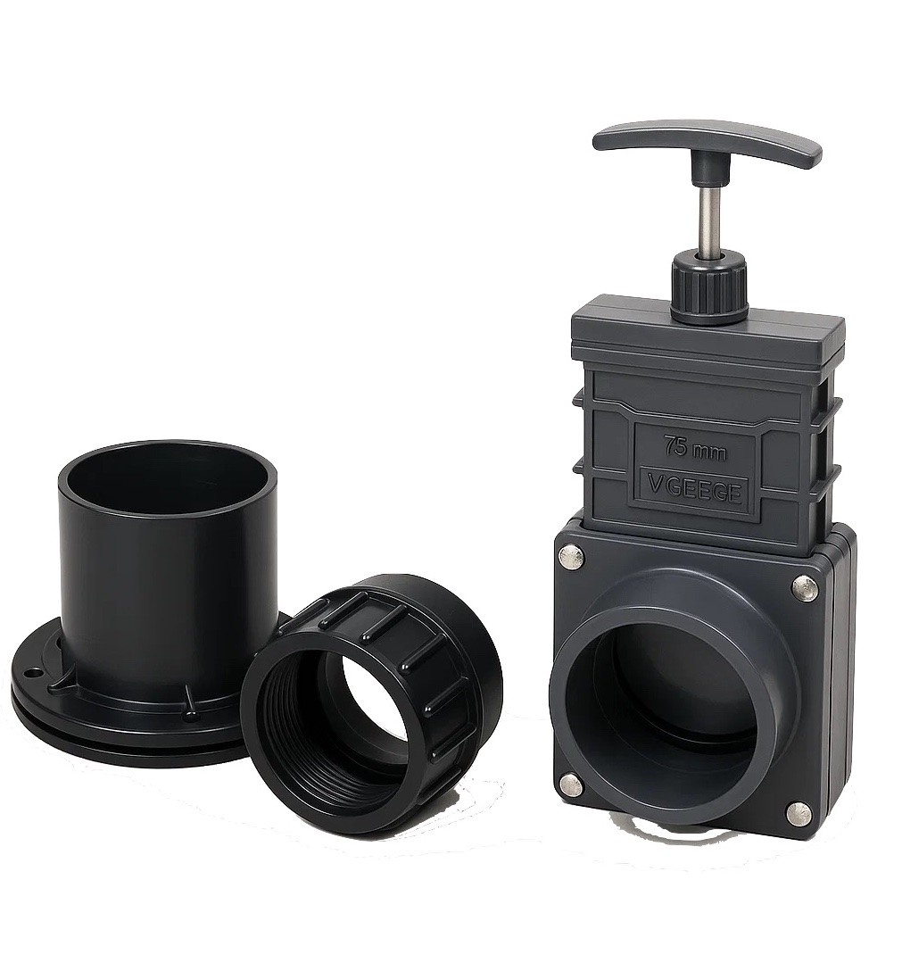 Pack vanne guillotine + connecteurs bâche inox et vissé 75 mm