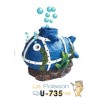 Diffuseur d'air aquarium Dophin U-735 – Accessoire en forme de sous marin bleu avec tuyau et pierre diffuseur