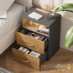 Table de chevet + LED gris/bois 54 x 40 x 28 cm 2 grands tiroirs