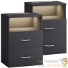 Paire de Table de chevet + LED Gris Anthracite 54 x 40 x 28 cm 2 grands tiroirs