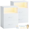 Paire de Table de chevet + LED Blanc 54 x 40 x 28 cm 2 grands tiroirs