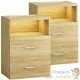 paire de Table de chevet + LED Brun 54 x 40 x 28 cm 2 grands tiroirs