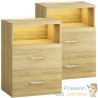 Paire de Table de chevet + LED Brun 54 x 40 x 28 cm 2 grands tiroirs
