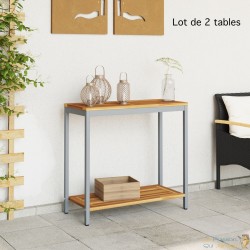 Table d'Extérieur Métal & Bois 80 X 35 X 75 cm. Gris