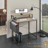 Bureau industriel 80 cm avec étagère et poche latérale – Bois Clair & métal