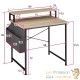 Bureau industriel 80 cm avec étagère et poche latérale – Bois Clair & métal