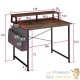Bureau industriel 120 cm avec étagère et poche latérale – Bois Foncé & métal