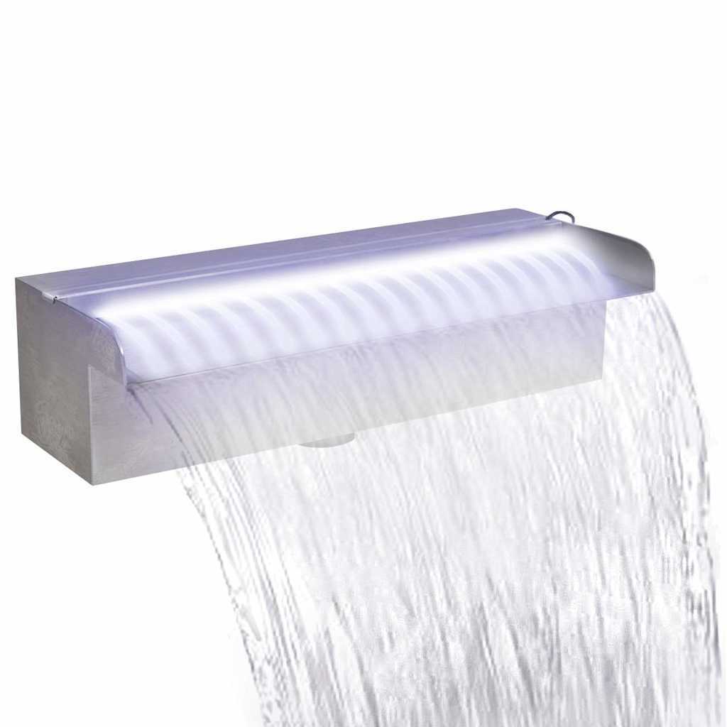 Cascade - Lame D'Eau 30 cm Inox + LED Blanche Pour Bassin De Jardin