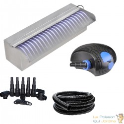 Pack Complet Cascade - Lame D'Eau 30 cm Inox LED , Pompe, Tuyau, Connecteurs Bassins de jardin et piscines