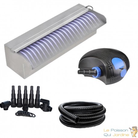 Pack Complet Cascade - Lame D'Eau 30 cm Inox LED , Pompe, Tuyau, Connecteurs Bassins de jardin et piscines