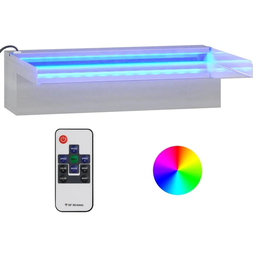 Cascade - Lame D'Eau 45 cm Inox + LED Multicolor Pour Bassin De Jardin