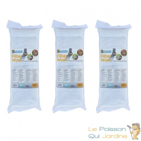 3 Ouates - Perlon blanc 500 gr pour filtre d'aquarium